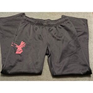 Under Armour Storm Sweatpants Girls Large Gray Pink Breast Cancer Awareness Logo